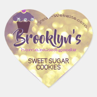 Luxury Glamour Purple Gold Glitter Cupcake Baking Heart Sticker