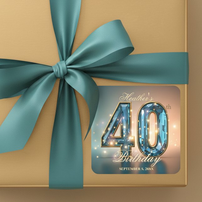 Luxury Glamourous Chic Teal Crystal 40th Birthday Square Sticker (Creator Uploaded)