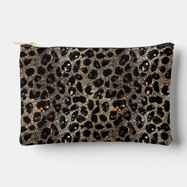 Luxury Glitter Brown Black Gold Leopard Pattern Accessory Pouch (Front)