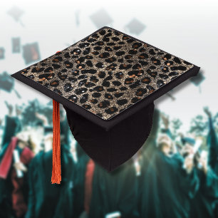 Luxury Glitter Brown Black Gold Leopard Pattern Graduation Cap Topper