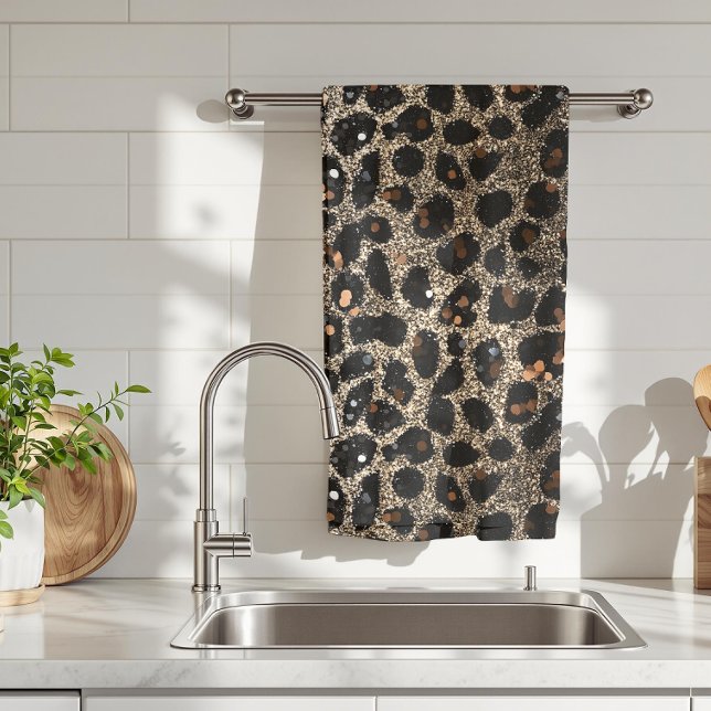 Luxury Glitter Brown Black Gold Leopard Pattern Kitchen Towel (Creator Uploaded)