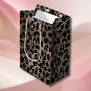 Luxury Glitter Brown Black Gold Leopard Pattern Medium Gift Bag