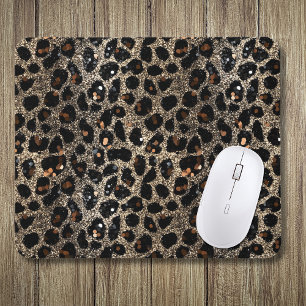 Luxury Glitter Brown Black Gold Leopard Pattern Mouse Pad