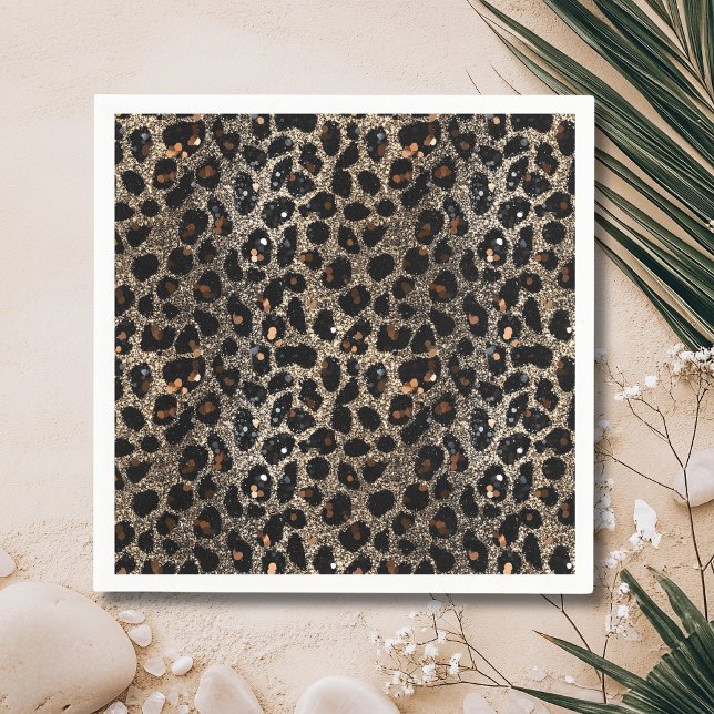 Luxury Glitter Brown Black Gold Leopard Pattern Napkin (Creator Uploaded)