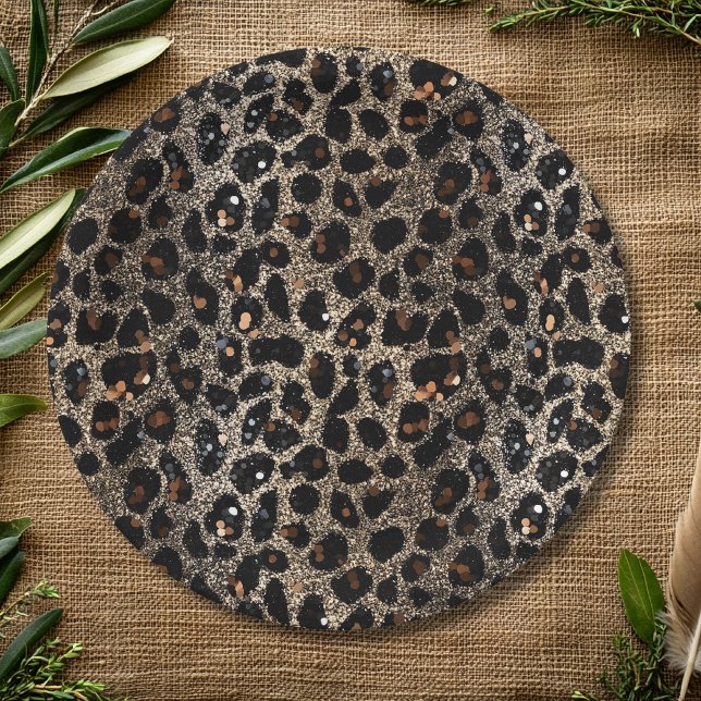Luxury Glitter Brown Black Gold Leopard Pattern Paper Plate (Creator Uploaded)