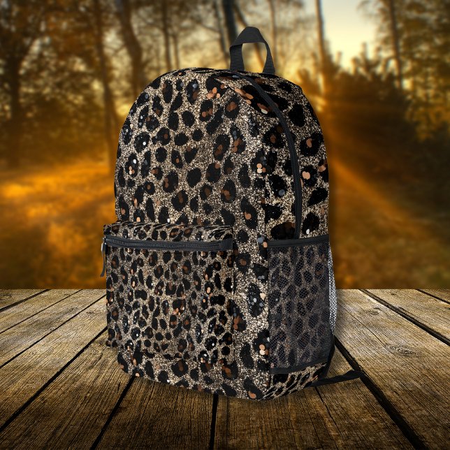 Luxury Glitter Brown Black Gold Leopard Pattern Printed Backpack (Creator Uploaded)