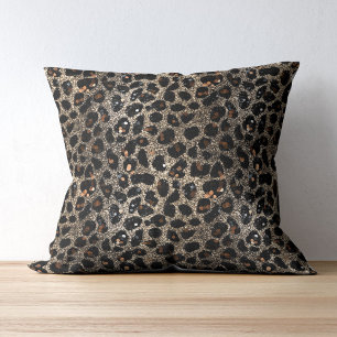 Luxury Glitter Brown Black Gold Leopard Pattern Throw Pillow