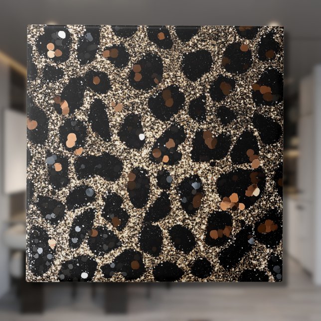 Luxury Glitter Brown Black Gold Leopard Pattern Tile (Creator Uploaded)