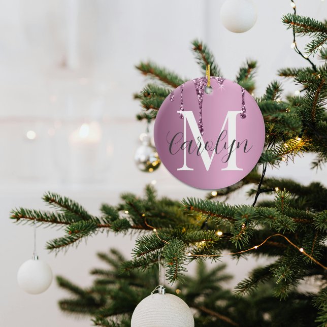 Luxury Glitter Drip Deep Rose Pink Girly  Ceramic Ornament (Creator Uploaded)