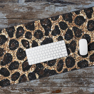 Luxury Glitter Gold Brown Black Leopard Pattern Desk Mat