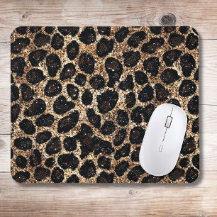 Luxury Glitter Gold Brown Black Leopard Pattern Mouse Pad