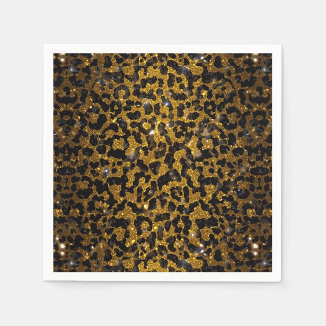Luxury Glitter Gold Brown Black Leopard Pattern Napkin (Front)