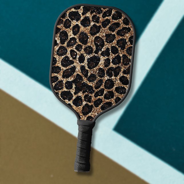 Luxury Glitter Gold Brown Black Leopard Pattern Pickleball Paddle (Creator Uploaded)