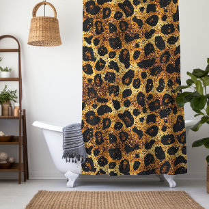 Luxury Glitter Gold Brown Rust Leopard Pattern