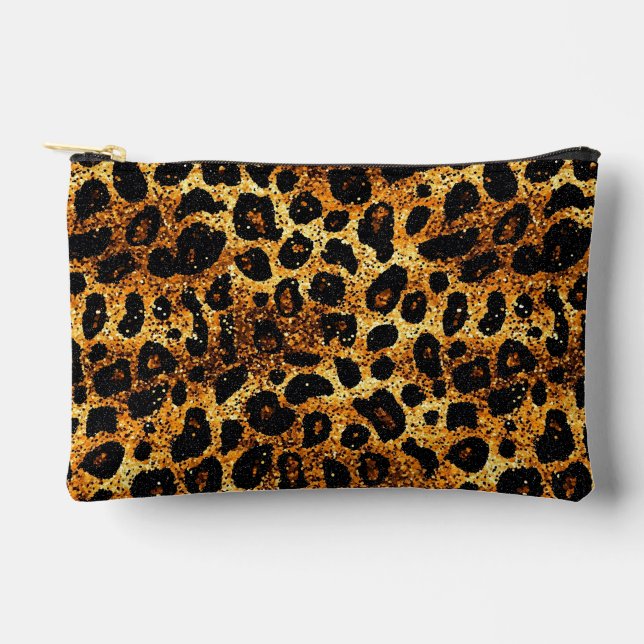 Luxury Glitter Gold Brown Rust Leopard Pattern Accessory Pouch (Front)