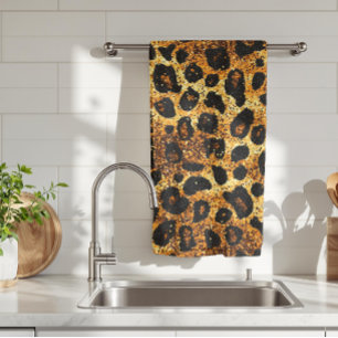Luxury Glitter Gold Brown Rust Leopard Pattern Kitchen Towel