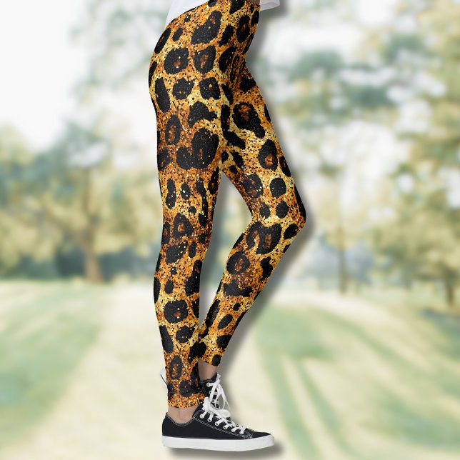 Luxury Glitter Gold Brown Rust Leopard Pattern Leggings (Creator Uploaded)