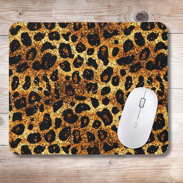 Luxury Glitter Gold Brown Rust Leopard Pattern Mouse Pad (Creator Uploaded)