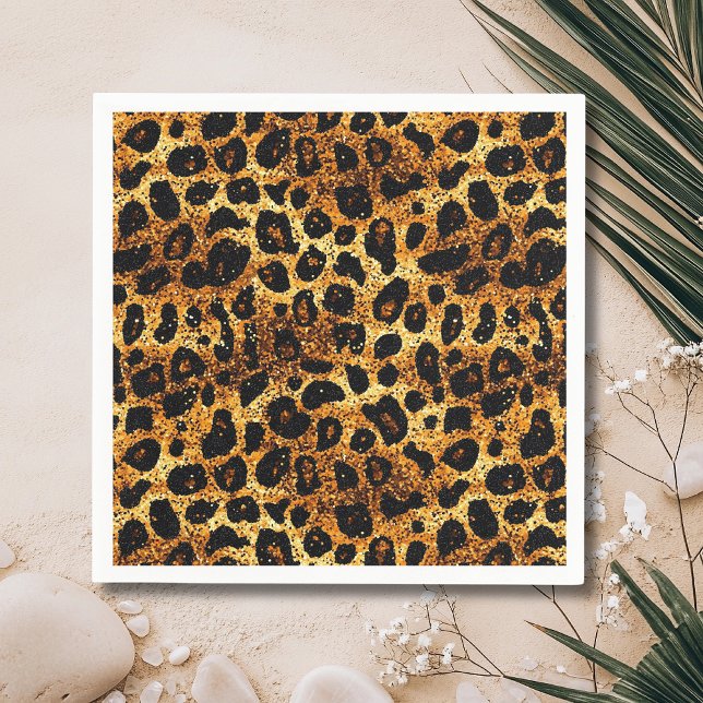 Luxury Glitter Gold Brown Rust Leopard Pattern Napkin (Creator Uploaded)