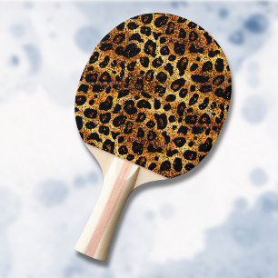 Luxury Glitter Gold Brown Rust Leopard Pattern Ping Pong Paddle