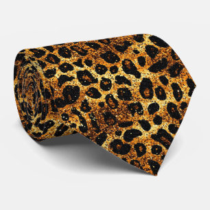 Luxury Glitter Gold Brown Rust Leopard Pattern Tie
