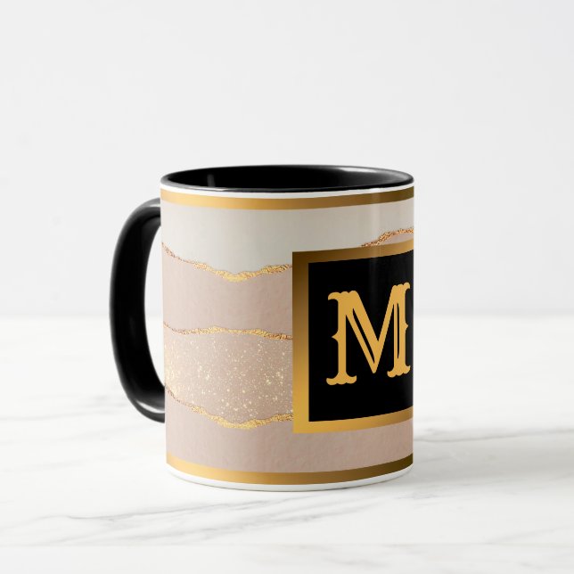 Luxury Glitter Rose Gold Monogrammed Mug (Front Left)