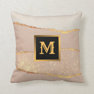 Luxury Glitter Rose Gold Monogrammed Throw Pillow