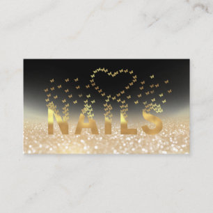 Luxury glittery gold butterflies nails logo business card