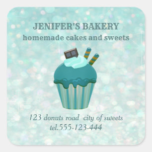 Luxury glittery homemade cupcakes and sweets square sticker