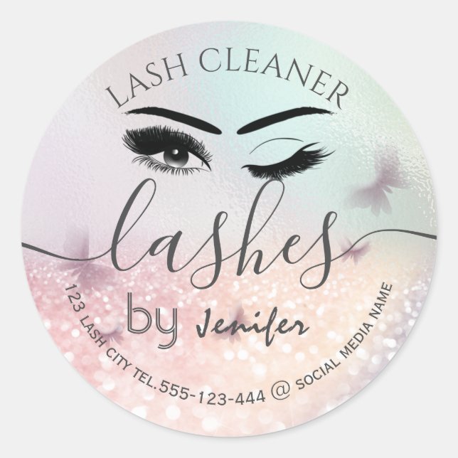 Luxury glittery wink lash extension lash cleaner classic round sticker (Front)