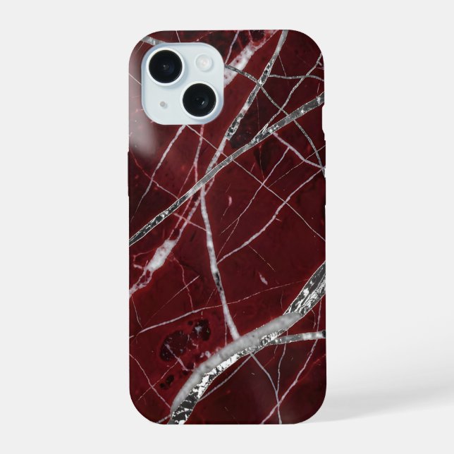 Luxury glossy red marble iPhone 15 case (Back)