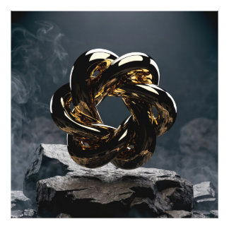 Luxury Gold Abstract Geometric Sculpture - Modern Photo Print