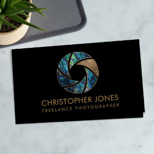 Luxury Gold and Abalone Camera Shutter Business Card