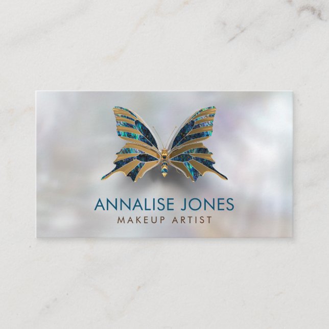 Luxury Gold and Abalone Shell  Butterfly on pearl Business Card (Front)