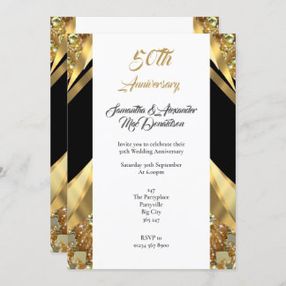 Luxury gold and black 50th  wedding anniversary invitation