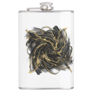 Luxury Gold and Black Abstract Marble Hip Flask