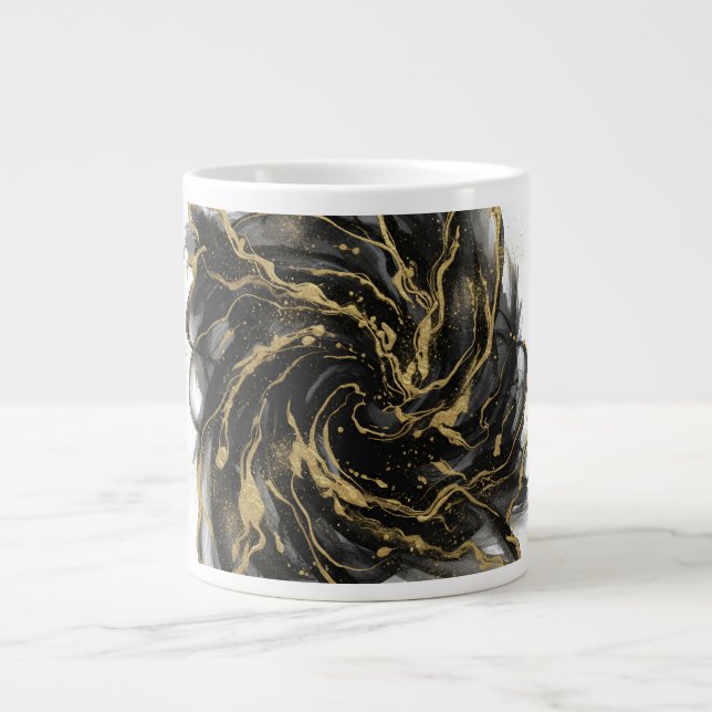 Luxury Gold and Black Abstract Marble Ink Flow Large Coffee Mug (Front)