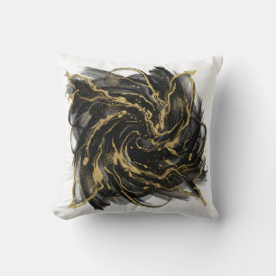 Luxury Gold and Black Abstract Marble Ink Flow Throw Pillow