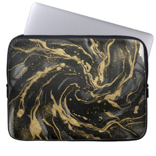Luxury Gold and Black Abstract Marble  Laptop Sleeve