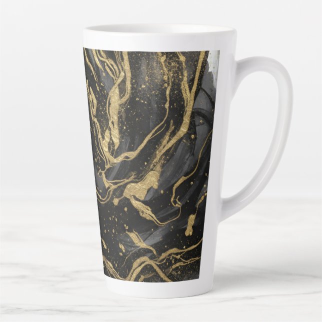 Luxury Gold and Black Abstract Marble  Latte Mug (Right)