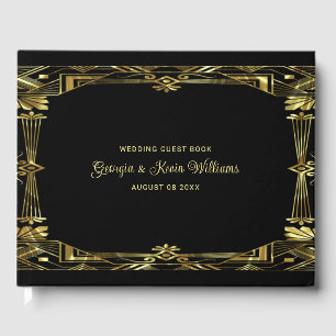 Luxury gold and black art deco frame guest book