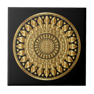 Luxury Gold And Black Artistic Pattern Round Tile