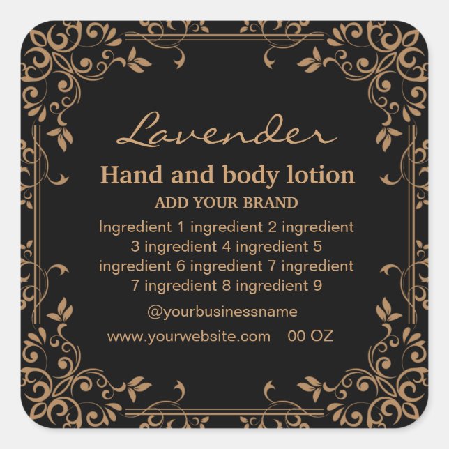 Luxury gold and black ingredients rectangular  squ square sticker (Front)