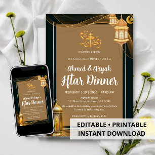 Luxury Gold and Black Islamic Iftar Dinner Invitation