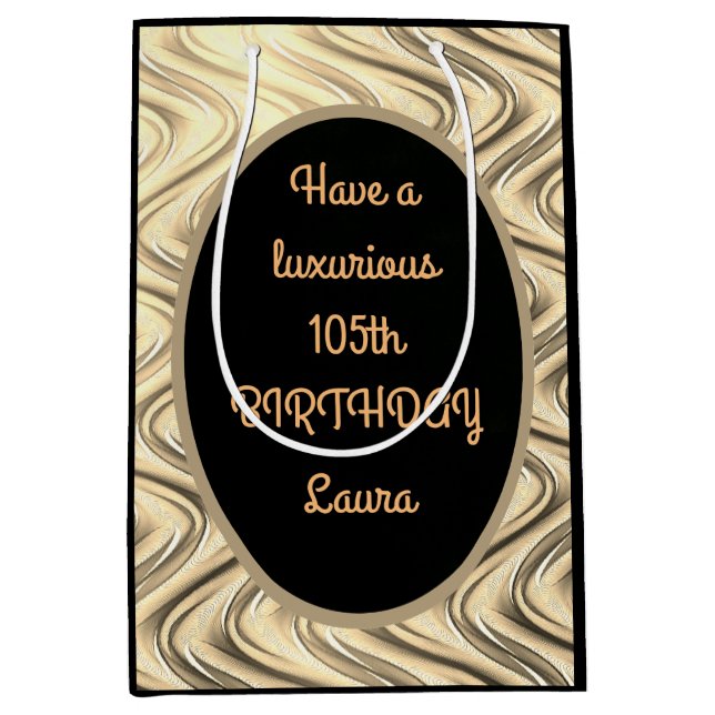 Luxury Gold and Black Personalised 105th Birthday Medium Gift Bag (Front)