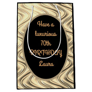 Luxury Gold and Black Personalised 70th Birthday Medium Gift Bag