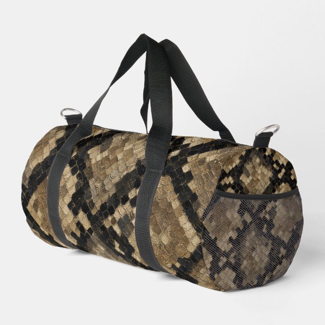 Luxury Gold and Black Snake Skin Pattern Duffle Bag (Right Corner)
