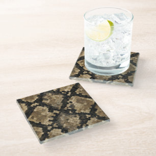 Luxury Gold and Black Snake Skin Pattern Glass Coaster