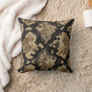 Luxury Gold and Black Snake Skin Pattern Throw Pillow