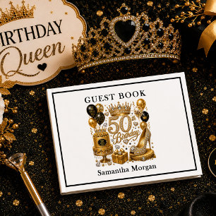 Luxury Gold And Black Sparkle 50th Birthday Guest Book